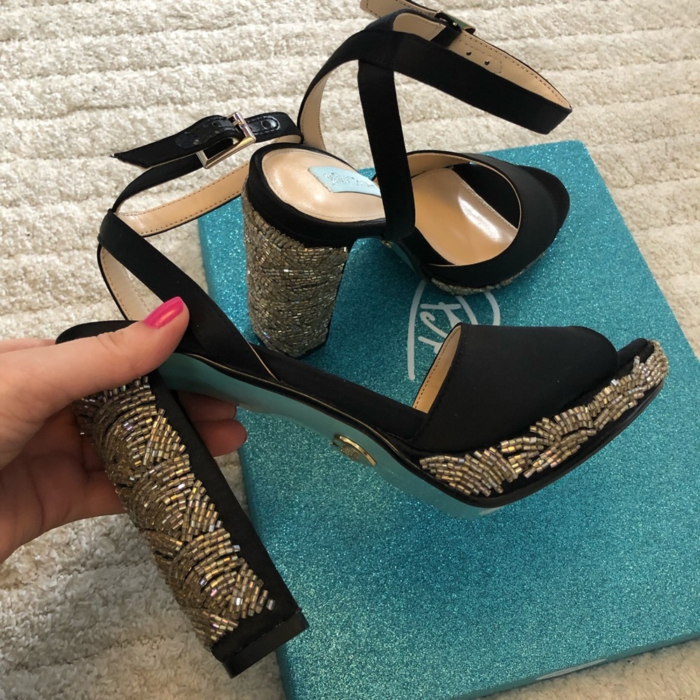 Black Block Heel with Beaded Embellishment